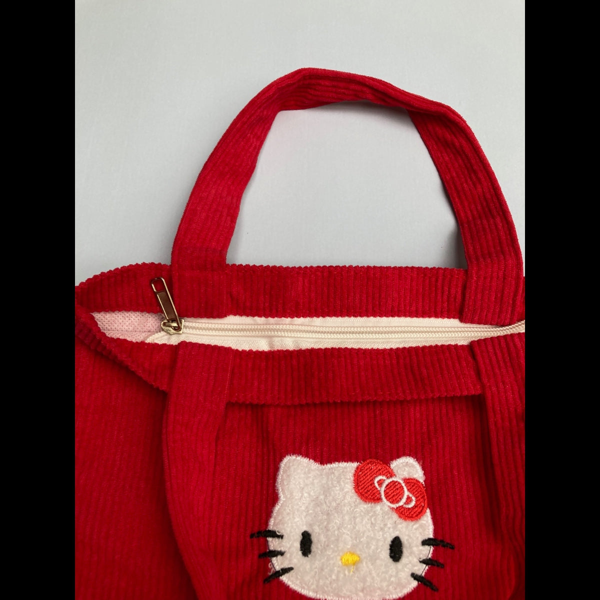 Sanrio Hello Kitty Red Corduroy Mini Tote Bag with Silicone Pouch