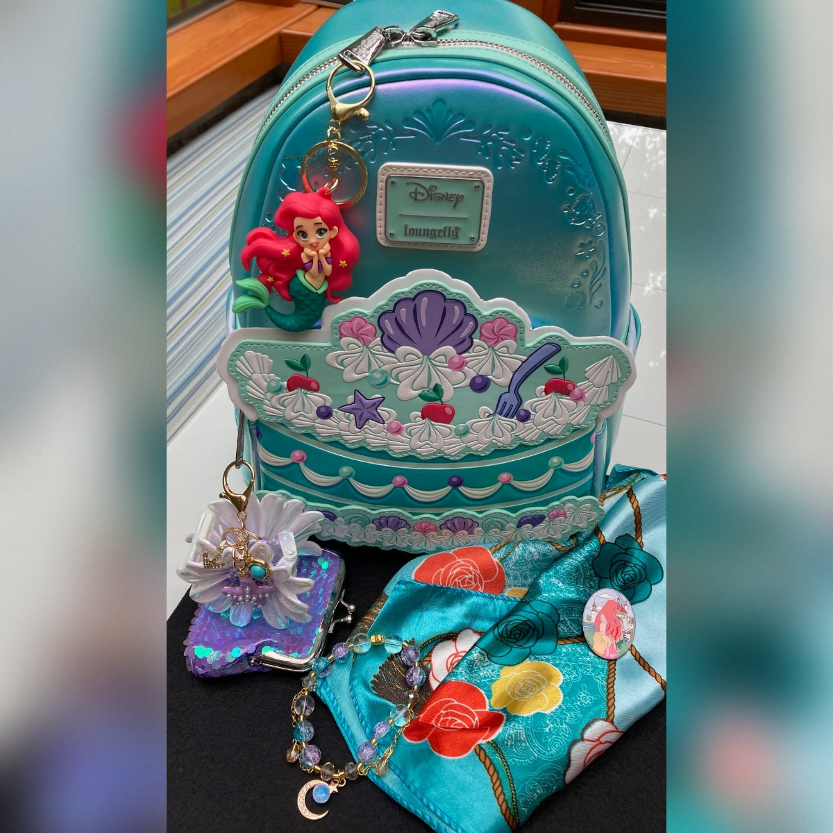 Disney Loungefly Little Mermaid Cake Mini Backpack & Signature Bundle NWT - Ariel