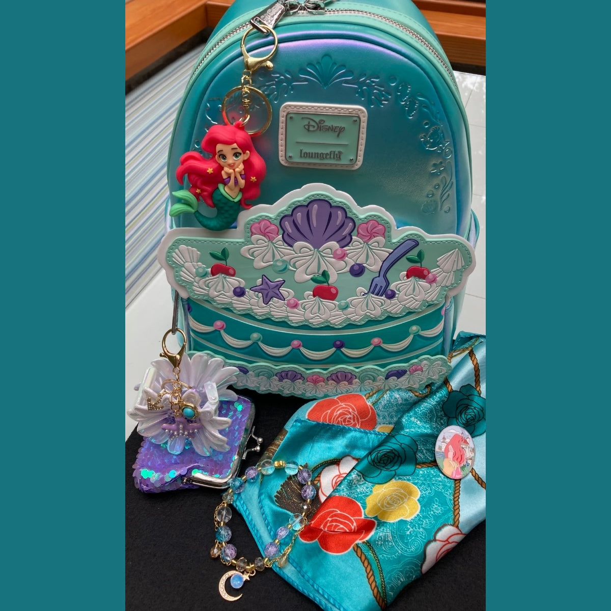 Disney Loungefly Birthday Cake Mini Backpack NWT with Accessories Bundle - Ariel