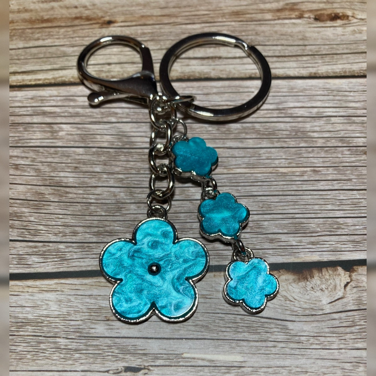 Enamel Flower Dangle Keychain – Silver Hardware