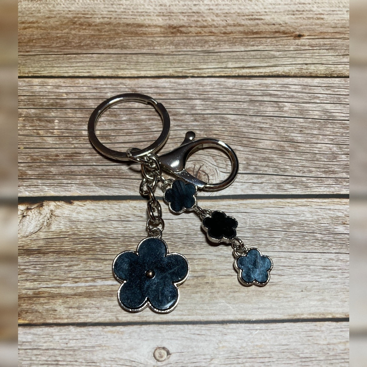 Enamel Flower Dangle Keychain – Silver Hardware