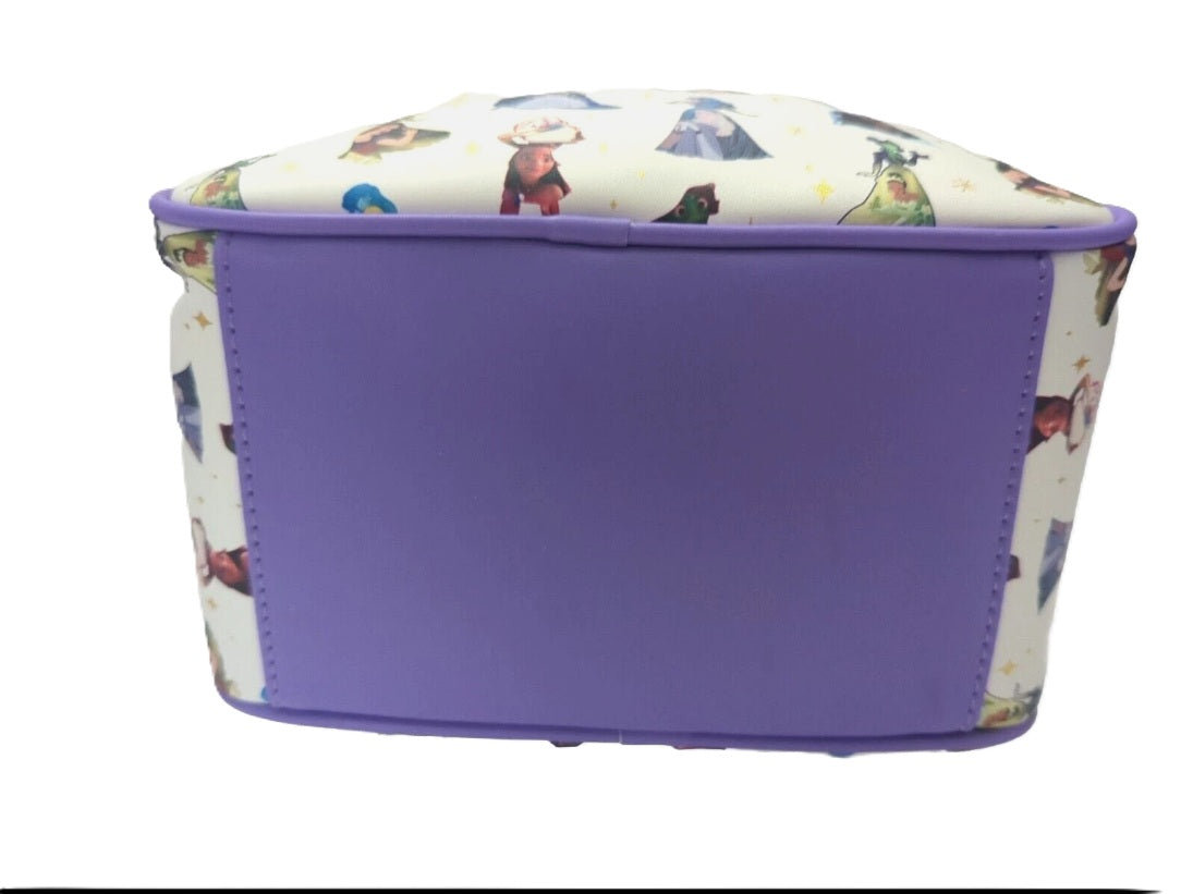Loungefly Disney Princess All Over Print Mini Backpack White Purple Trim NWT