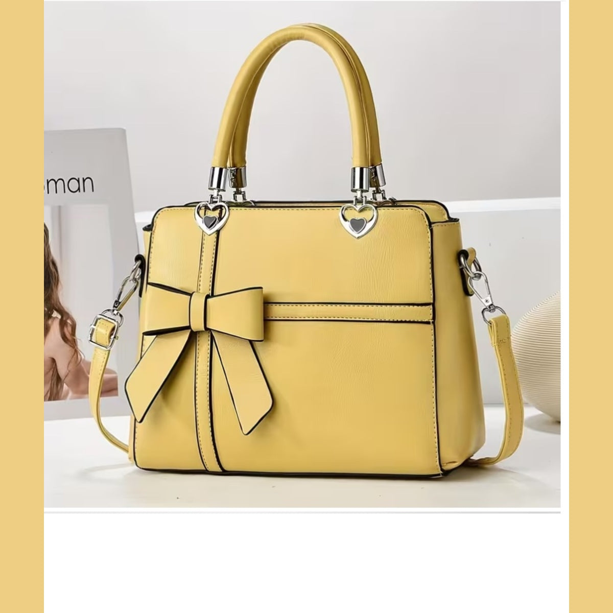 Women’s Bow Satchel Handbag Heart Hardware Top Handle Crossbody Bag Multiple Colors