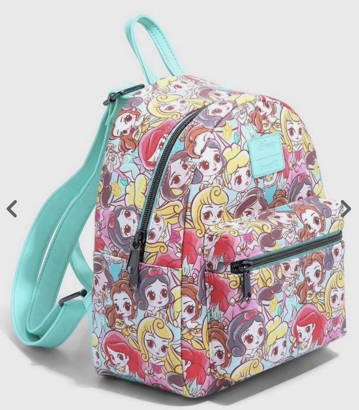 Loungefly Disney Chibi Princess All Over Print Mini Backpack NWT Ariel Cinderella Belle