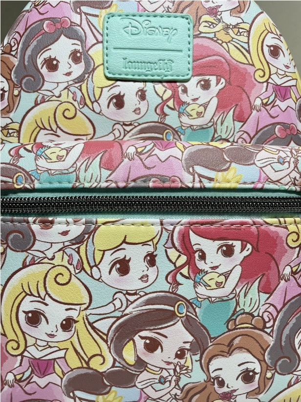 Loungefly Disney Chibi Princess All Over Print Mini Backpack NWT Ariel Cinderella Belle