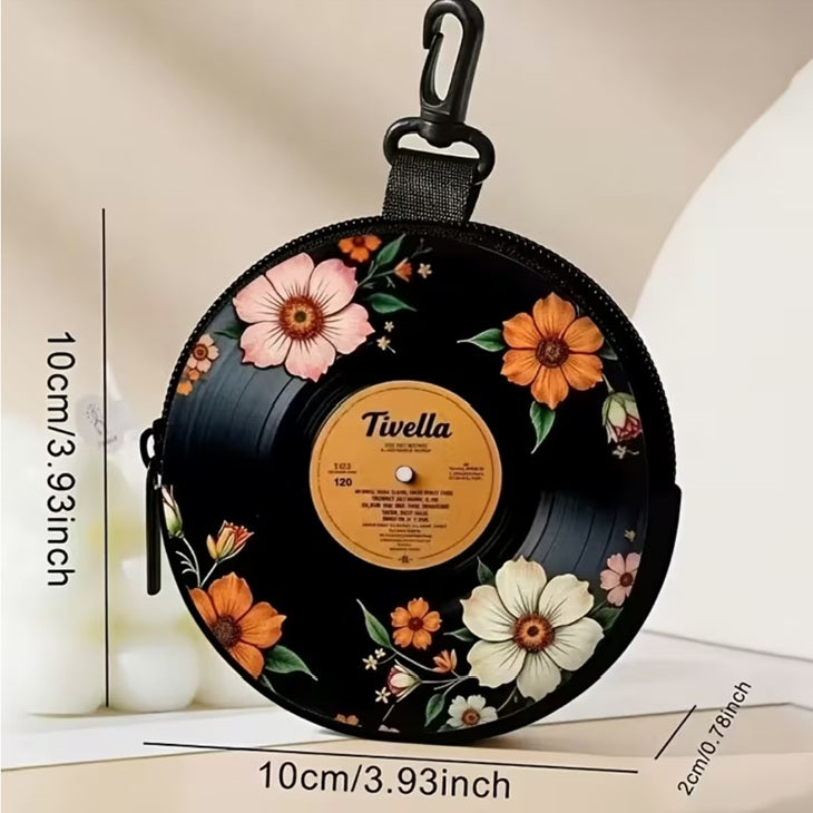 Floral Vinyl Record Coin Purse Headphone Charm Retro Music Gift New