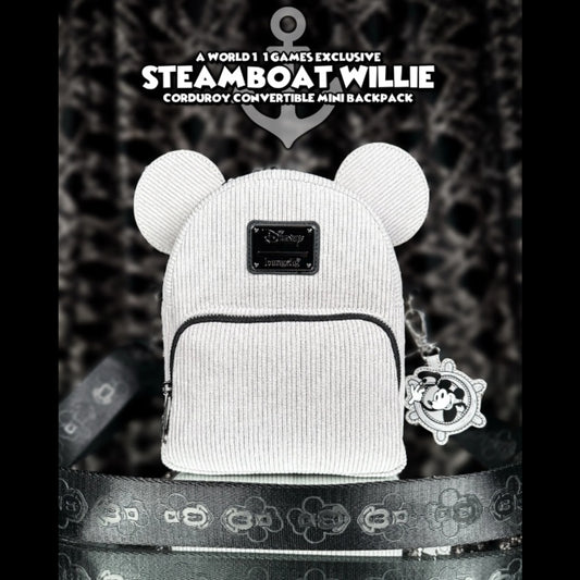 Loungefly Disney Steamboat Willie Corduroy Convertible Mini Backpack LE 1000 NWT