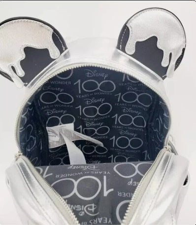Loungefly Disney 100th Anniversary Minnie Mouse Silver Drip Figural Mini Backpack NWT