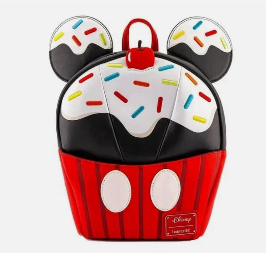 Loungefly Disney Mickey Mouse Cupcake Figural Mini Backpack NWT Faux Leather Sprinkles
