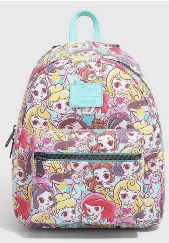 Loungefly Disney Chibi Princess All Over Print Mini Backpack NWT Ariel Cinderella Belle