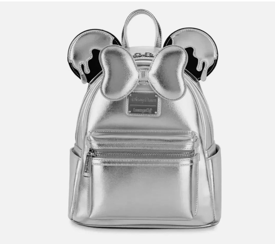 Loungefly Disney 100th Anniversary Minnie Mouse Silver Drip Figural Mini Backpack NWT