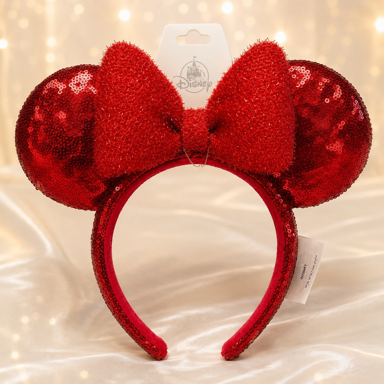 Disney Parks 2026 Shimmer Red Sequin Minnie Bow Ear Headband NWT