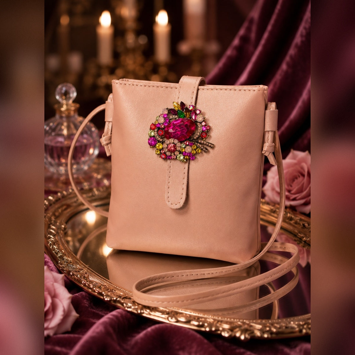 Blush Pink Jeweled Crossbody, Vintage Vibe, Hand Embellished Purse, discounted