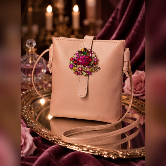 Blush Pink Jeweled Crossbody, Vintage Vibe, Hand Embellished Purse, discounted