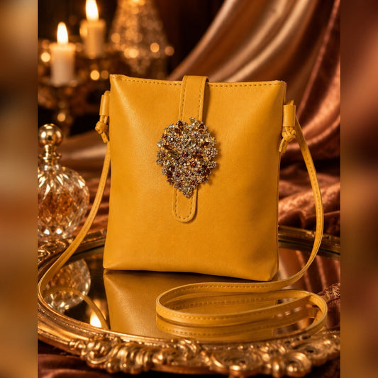 Mustard Yellow Jeweled Crossbody, Vintage Vibe, Hand Embellished Evening Purse