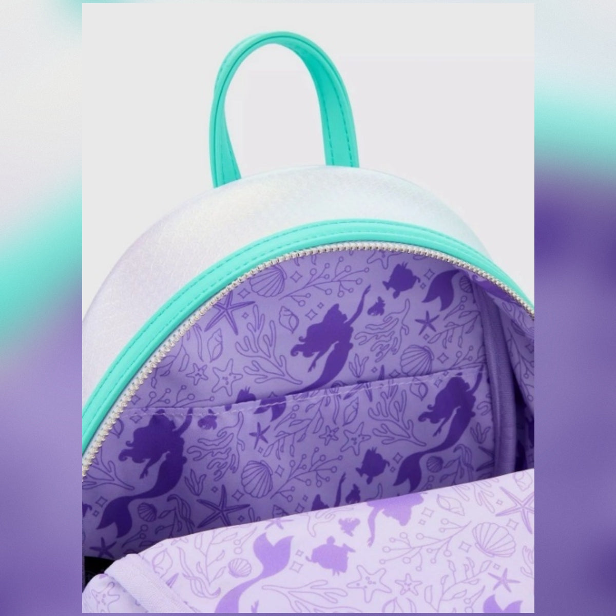 Ariel Fabric Lining from Loungefly Disney Princess Ariel Ombre Mermaid Scales & Pearls Backpack NWT Pinhancements
