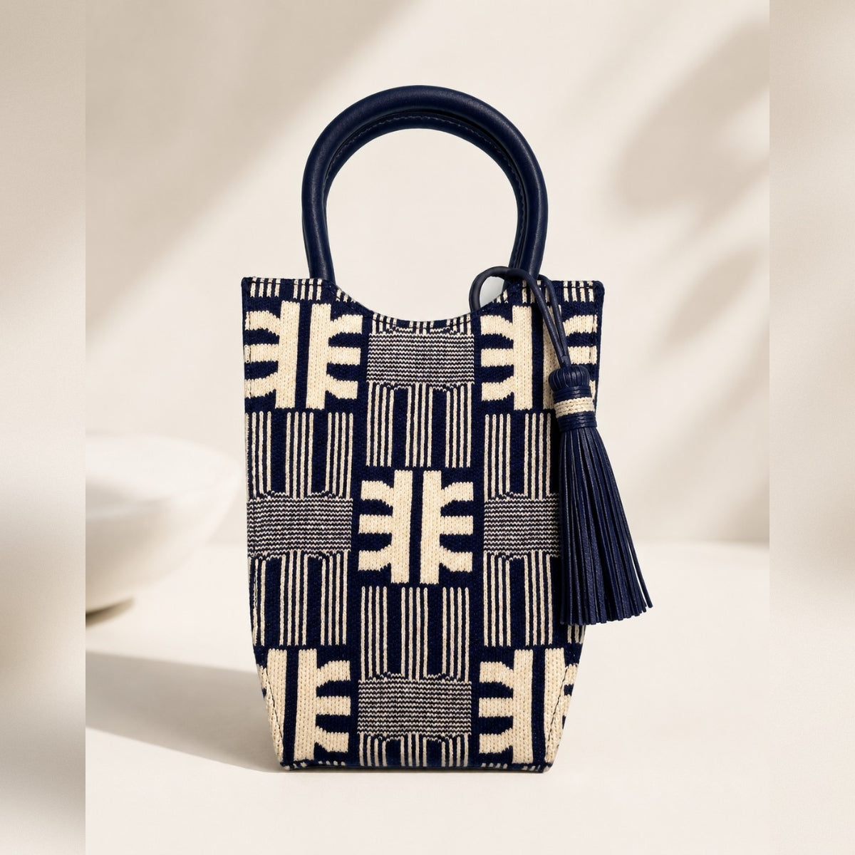 JW PEI FEI Navy Jacquard Knit Mini Tote Phone Bag Crossbody NWT