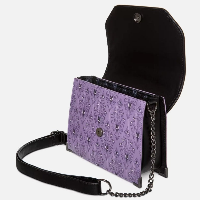 Loungefly Disney Parks Haunted Mansion Wallpaper Crossbody Bag NWT Purple