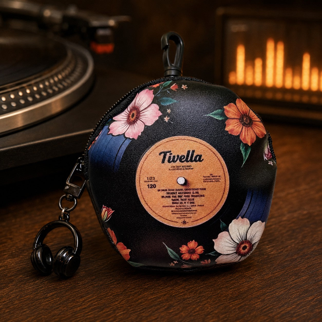 Floral Vinyl Record Coin Purse Headphone Charm Retro Music Gift New