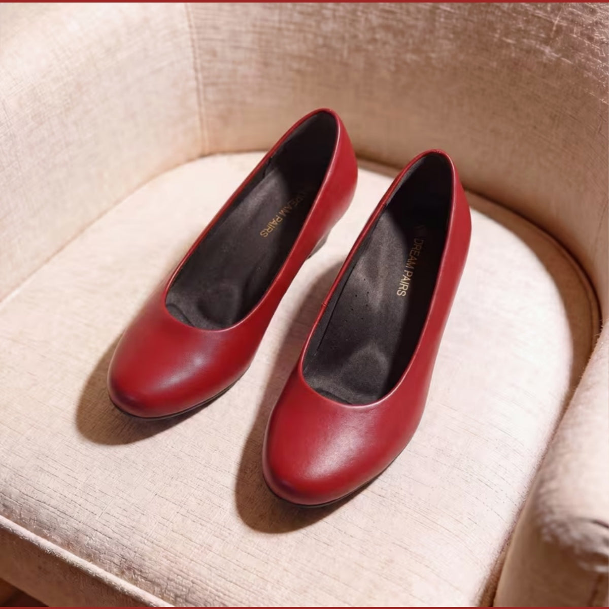 Dream Pairs Red Pumps Women’s Size 8 Low Chunky Block Heel NWT With Box