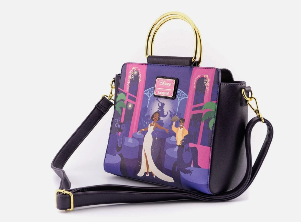 Loungefly Disney Princess and the Frog Tiana’s Place Top Handle Crossbody Bag NWT Faux Leather Purple