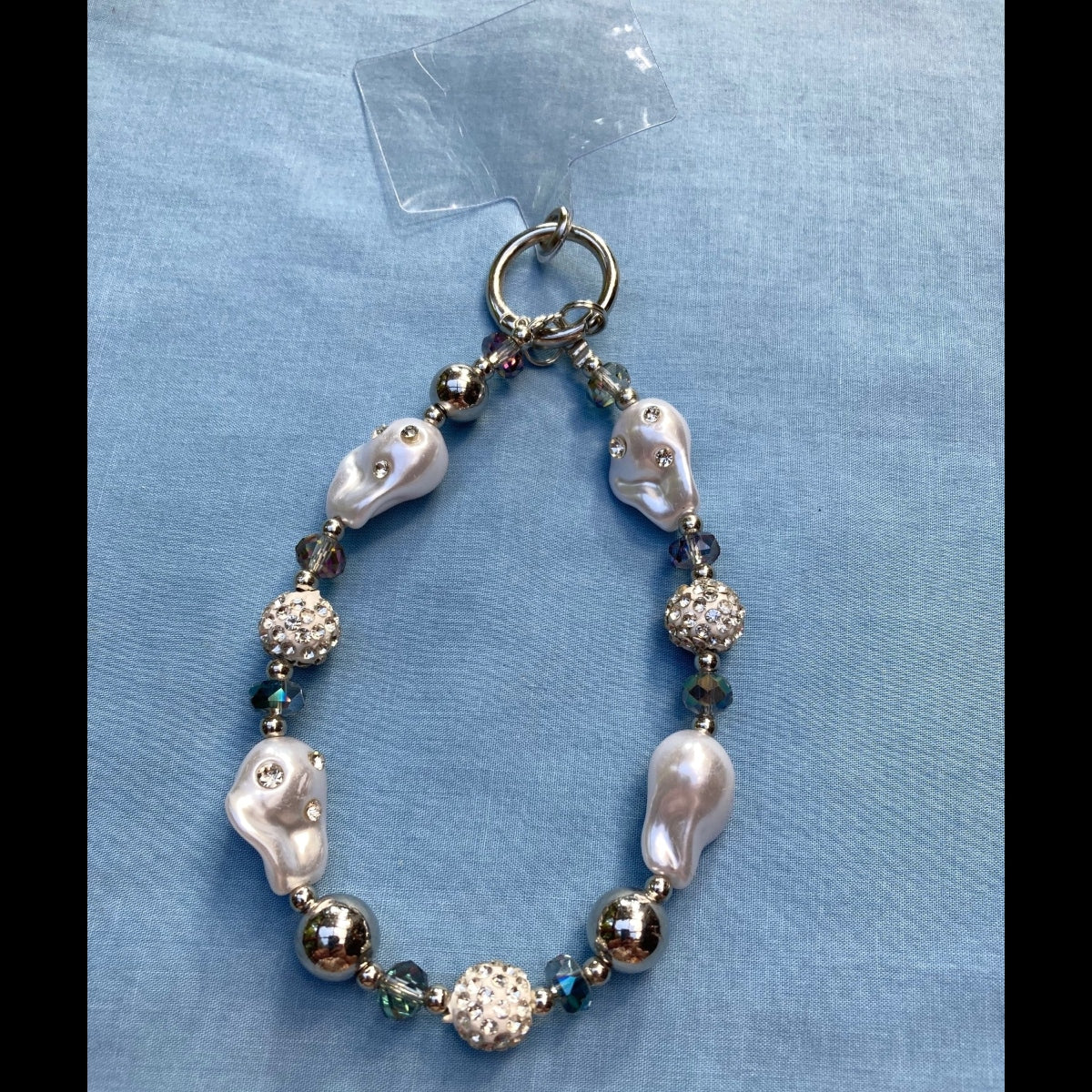 Handmade Silver, Pearl, and Rhinestone Beaded Purse Necklace