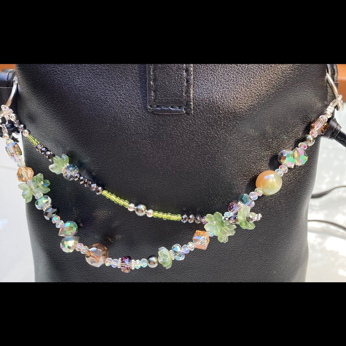Handmade Silver and Green Floral Purse Necklace