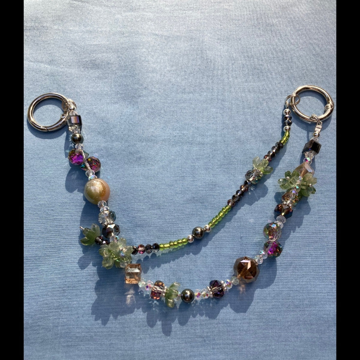 Handmade Silver and Green Floral Purse Necklace