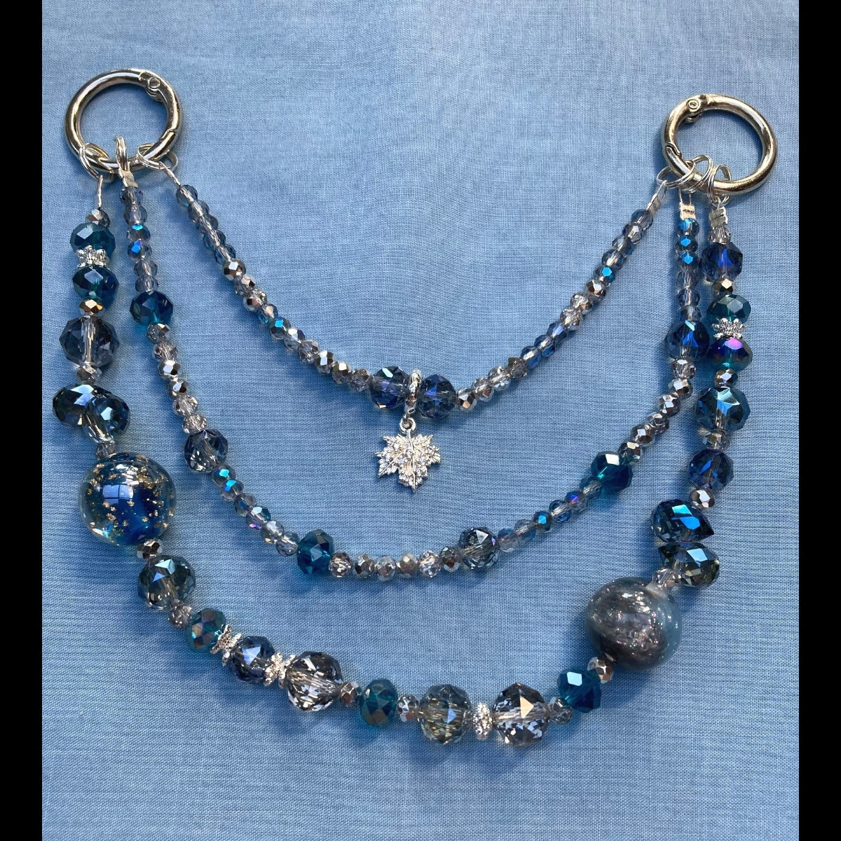 Handmade Blue and Silver Beaded Purse Necklace