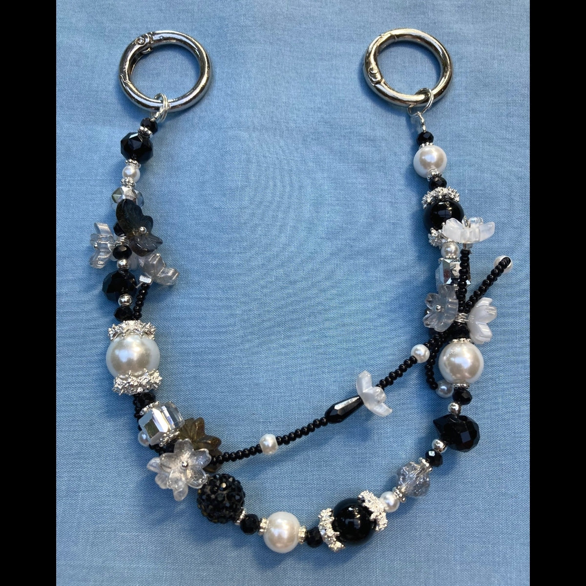 Silver Tone Black and White Beaded Purse Necklace