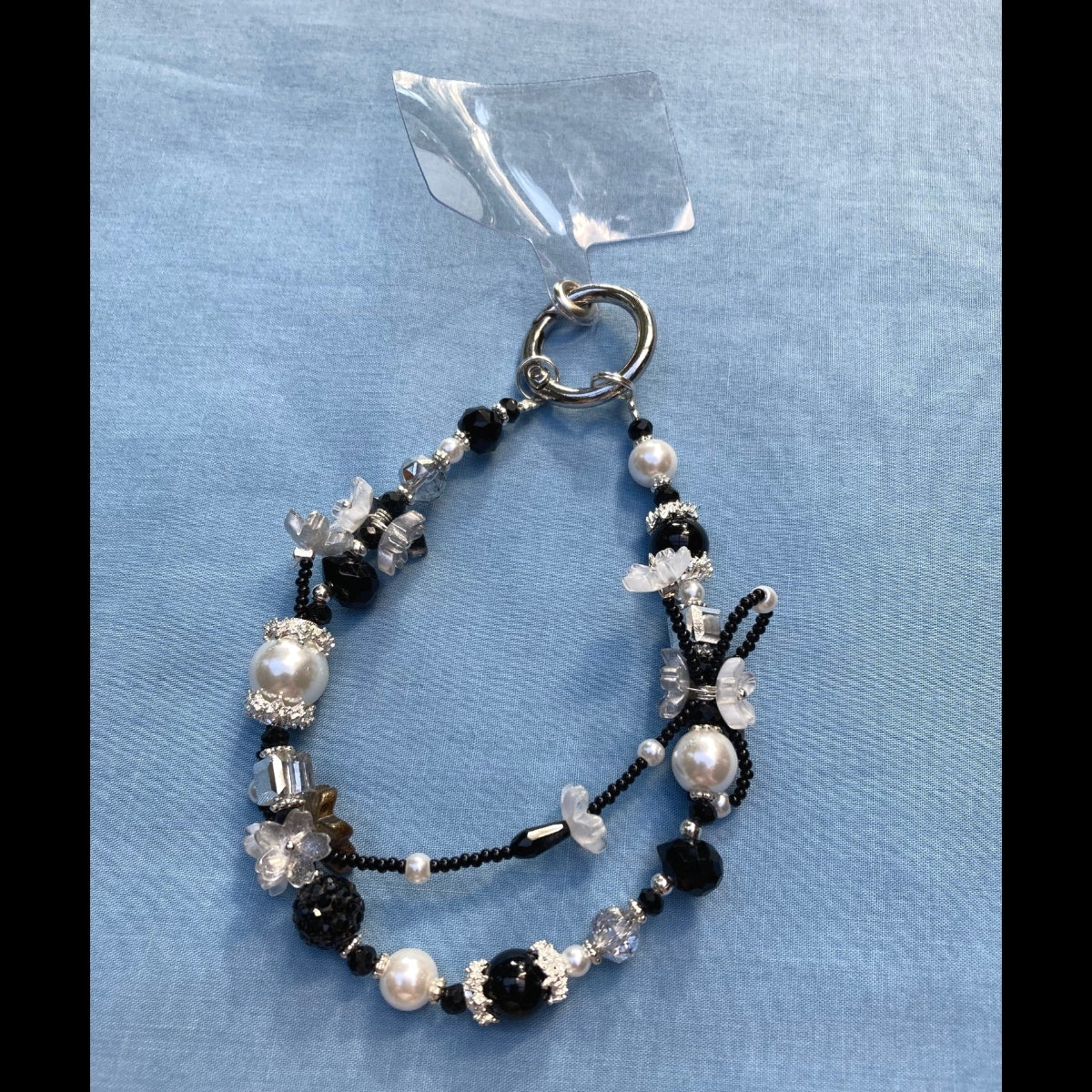 Silver Tone Black and White Beaded Purse Necklace