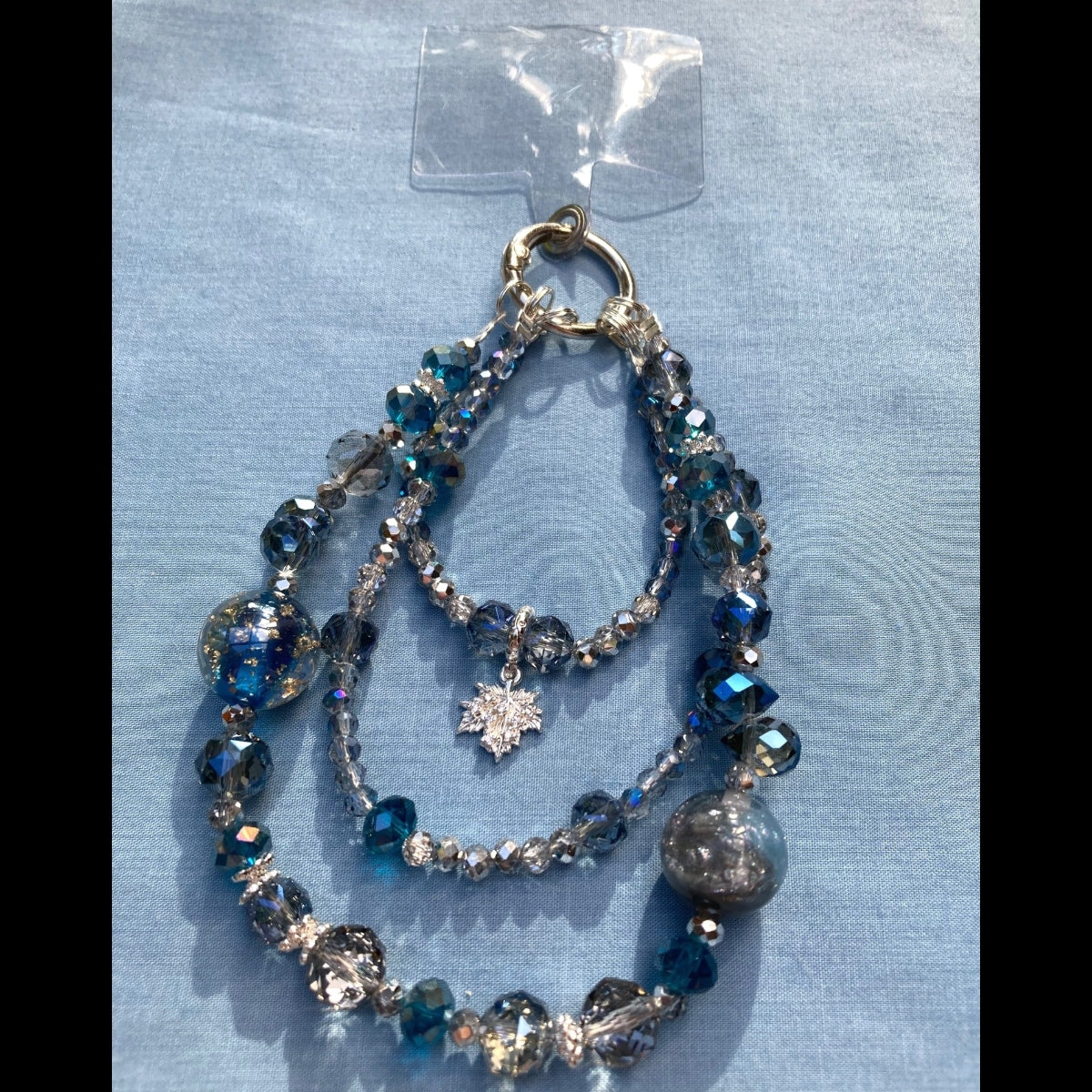 Handmade Blue and Silver Beaded Purse Necklace