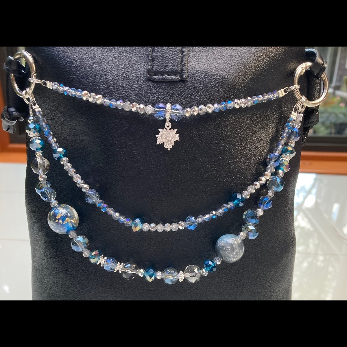 Handmade Blue and Silver Beaded Purse Necklace