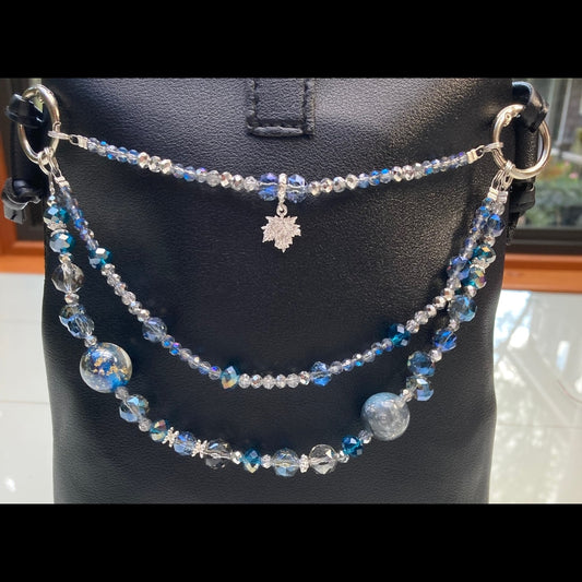 Handmade Blue and Silver Beaded Purse Necklace