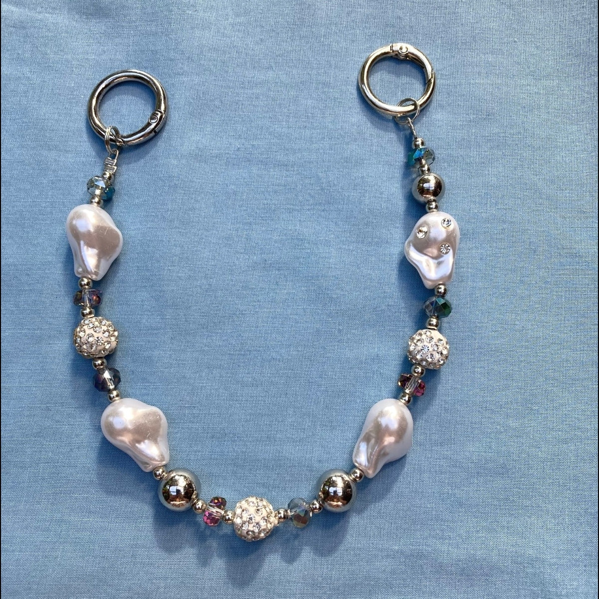 Handmade Silver, Pearl, and Rhinestone Beaded Purse Necklace