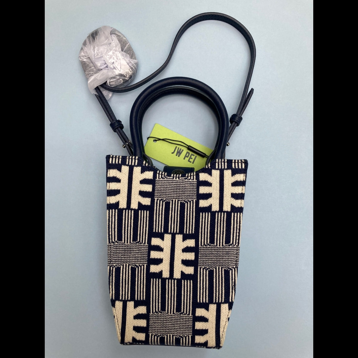 JW PEI FEI Navy Jacquard Knit Mini Tote Phone Bag Crossbody NWT