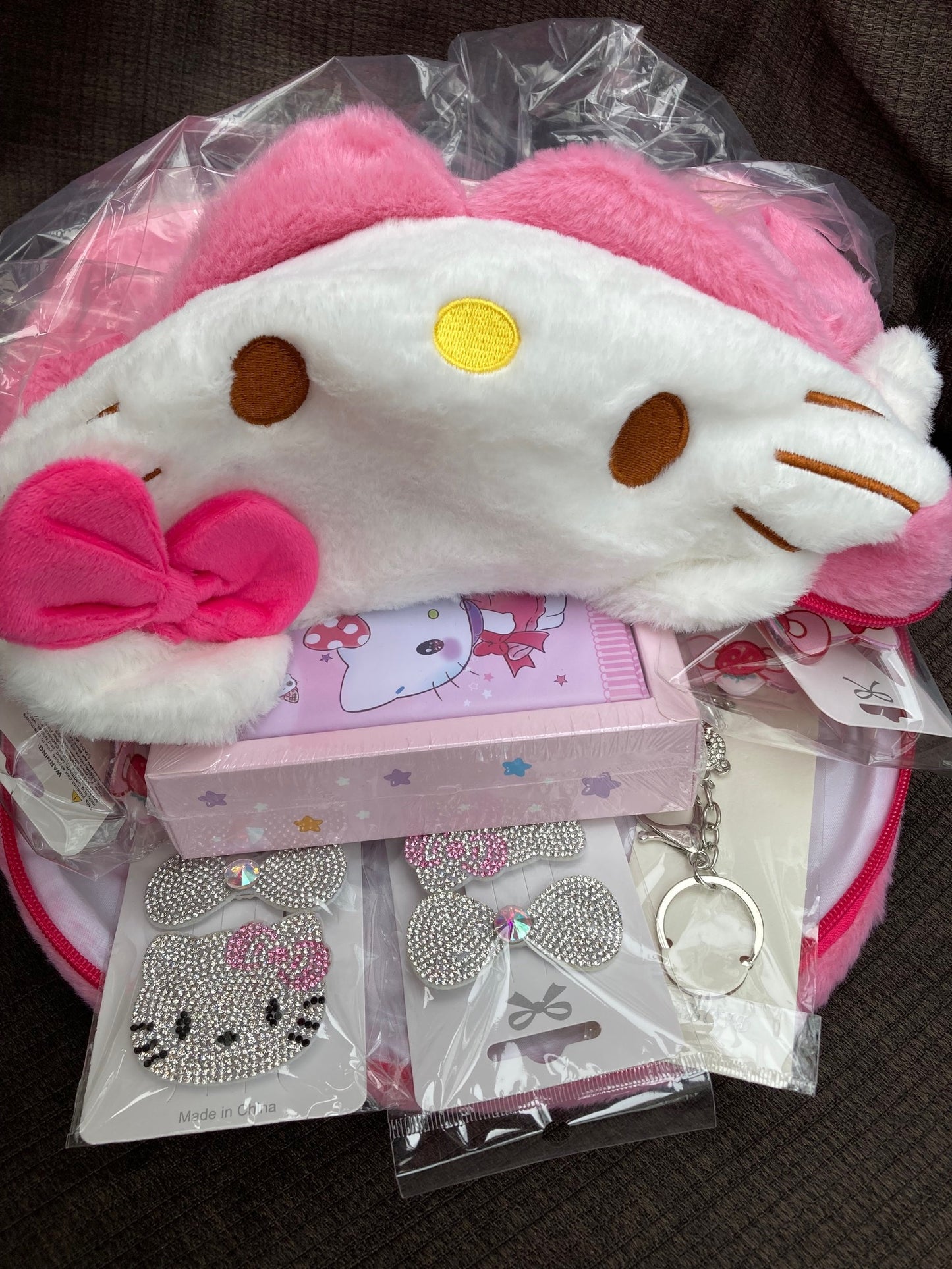 Hello Kitty Plush Backpack Gift Set Kawaii Bundle Hair Clips Keychain Stationery New
