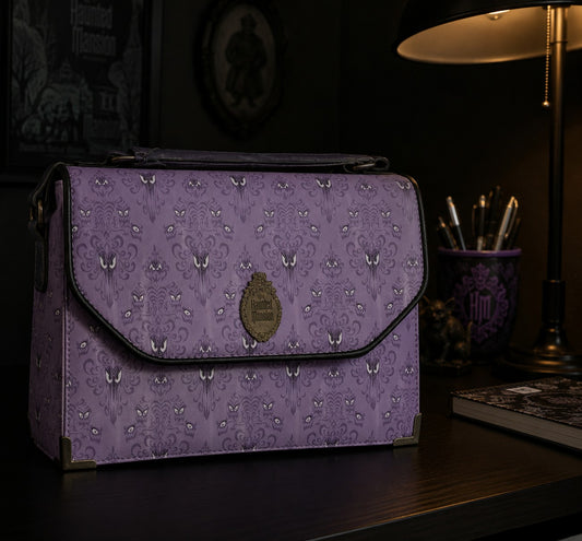 Loungefly Disney Parks Haunted Mansion Wallpaper Eyes Crossbody Bag NWT Purple