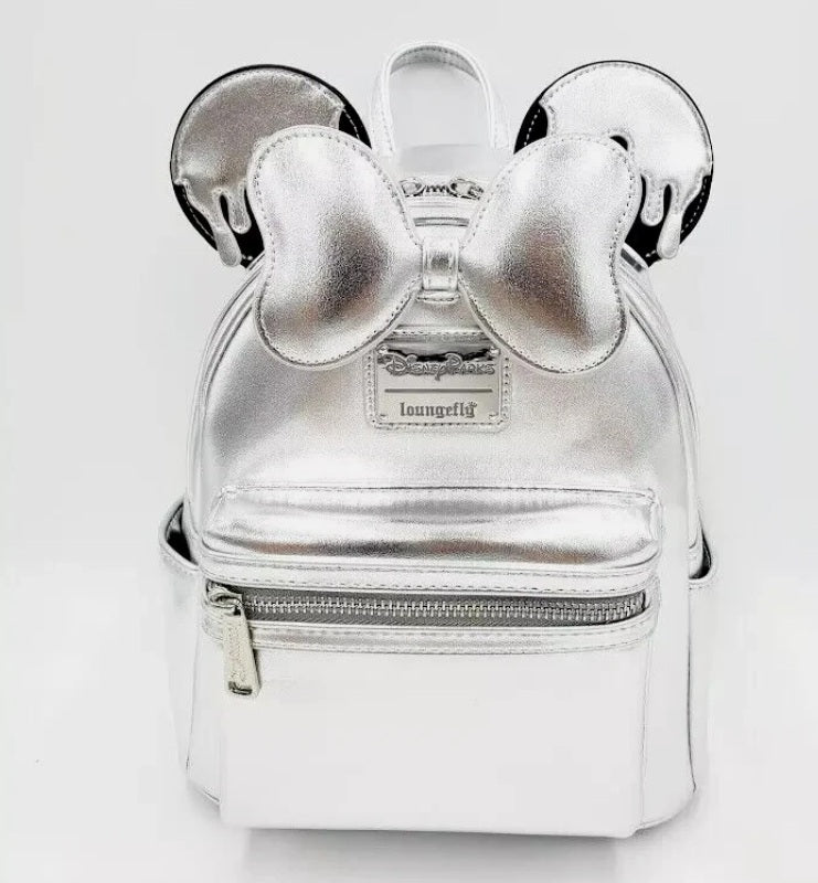 Loungefly Disney 100th Anniversary Minnie Mouse Silver Drip Figural Mini Backpack NWT