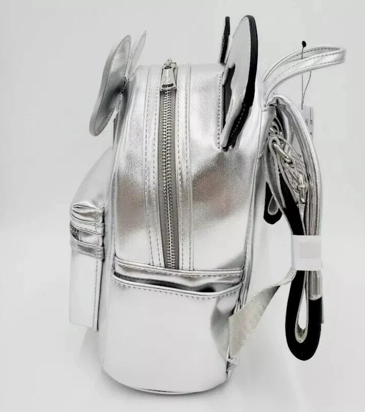 Loungefly Disney 100th Anniversary Minnie Mouse Silver Drip Figural Mini Backpack NWT