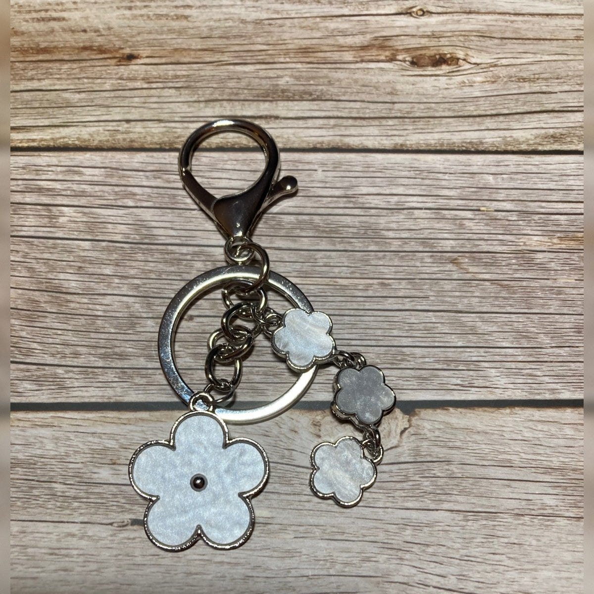 Enamel Flower Dangle Keychain – Silver Hardware