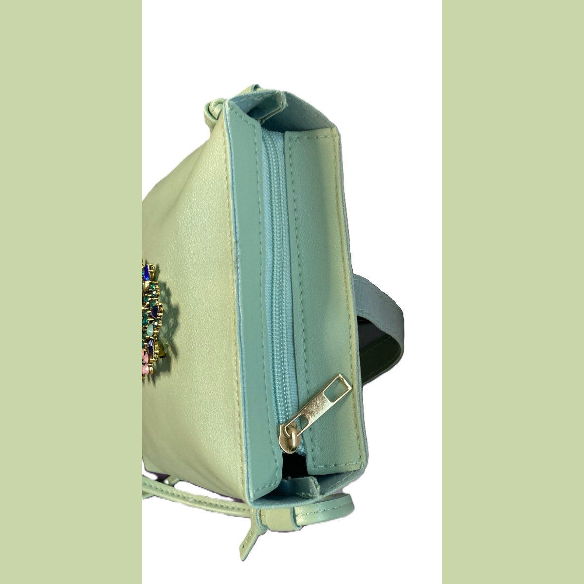 Mint Green Jeweled Crossbody, Vintage Vibe, Hand Embellished Purse, discounted